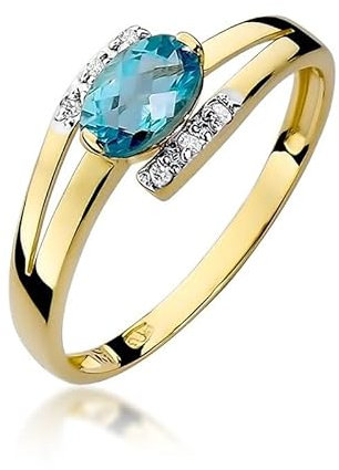 Damen Ring 585 14k Gold Gelbgold echt Topas Edelstein Diamanten Brillanten