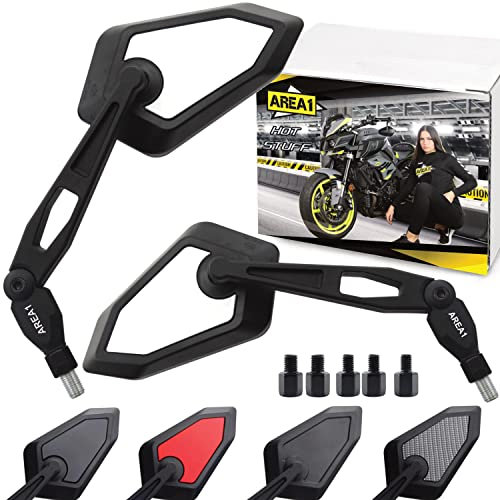 Area1 Universal Motorrad Rückspiegel Paar e-geprüft 2x M10 Rechtsgewinde + Linksgewindeadapter, passend für z.B. GSX-S GSF Bandit SV650 MT07 MT09 R12 S1000R/XR RnineT Scrambler F750GS Brutale (Weiß)