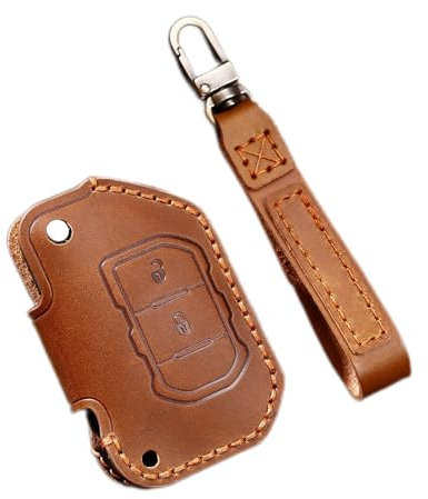 ontto Étui de clé de Voiture - pour Jeep Wrangler JL Gladiator JT 2018-2021 - 2 Boutons - Marron