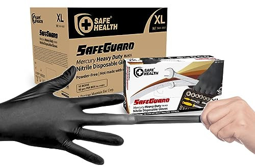 Safe Health Gants jetables en Nitrile taille XL Noir, Résistants Épais 4,5 Mil, lot de 900, sans poudre sans latex, alimentaire cuisine tatouage travail mécanique auto