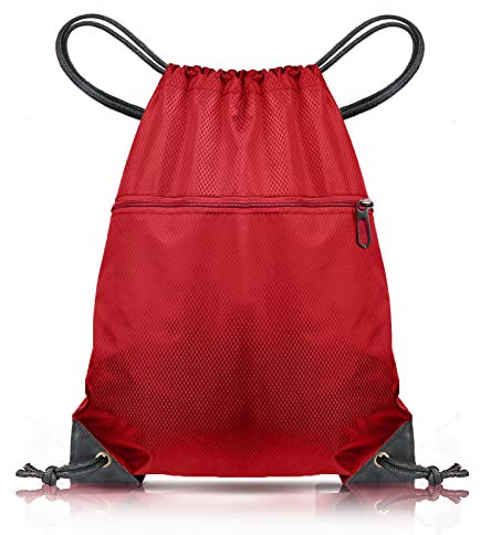 CHEPULA Drawstring Gym Bag, Large Sports Backpack String Swim Drawstring PE Bags for Women Men, Travel Beach Bag with Waterproof (Red)