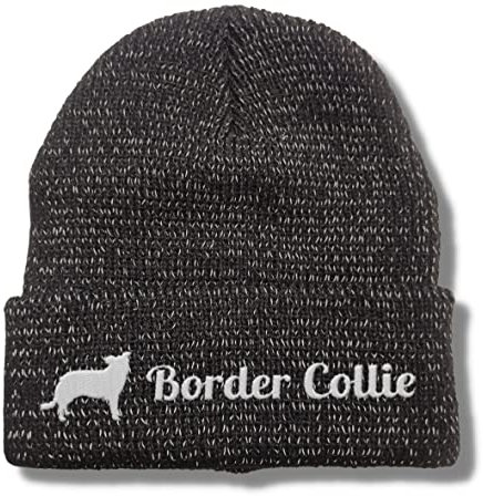 siviwonder Beanie wintermütze schwarz Border Collie reflektierende Mütze Stickerei Hund Winter Strickmütze Reflex Beanie warm Sichtbarkeit bei dämmerung und Nacht für gassi joggen