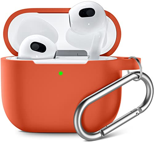 Upeak Compatible with AirPods 3rd Generation Case 2021, Fully Wrapped Silicone Protective for Apple AirPods 3 Case, With Keychain,Case Cover Shock Absorption, Coral