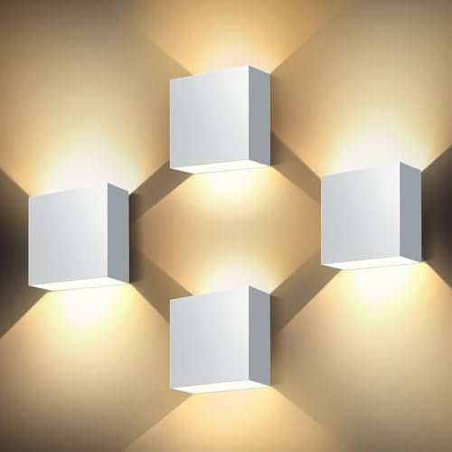 kioooki Wandleuchte Innen mit Stromanschluss, LED Wandlampe Innen, Warmweiß LED Wandbeleuchtung, Moderne Wandlampen Wand Beleuchtung für Schlafzimmer Wohnzimmer Treppenhaus Weiße 12W