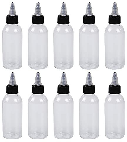 Boston Dispensing Squeeze Bottles, Lot de 10 bouteilles rondes en plastique PET avec bouchon torsadé, Distributeur Boston vide pour glaçage, décoration de biscuits, sauces, condiments, 80 ml