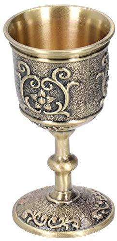 Hapivida Mittelalterlicher Kelch 9,2 × 4,8cm Vintage Der Heilige Gral Kelch Handgemachte Metall Geprägte Blume Kelchs zum Trinken von Whisky Wodka Wein Likör für Home Bar (L)