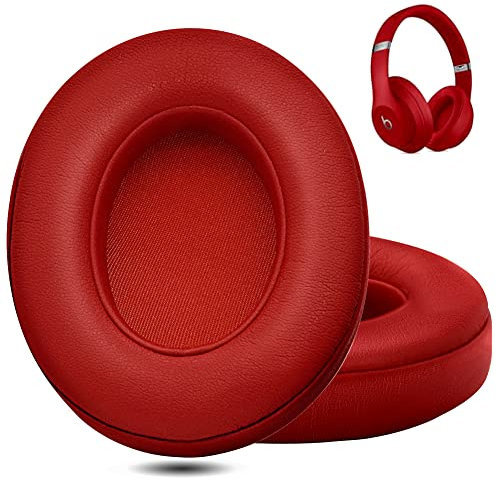 Professionelle Kopfhörer-Ersatz-Ohrpolster für Beats Studio 2 & 3 (B0501, B0500) kabelgebunden & kabellos, nicht passend für Beats Solo, verbesserter Schaumstoff, luxuriöses PU-Leder (rot)