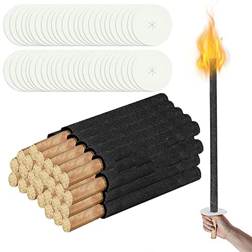 Izrielar 50 Antorchas de Cera Tiempo de Quemado 100 min, Antorchas de Cera Natural para el Exterior, con Guarda de Mano y Mango Largo, para Niños en el Exterior, Jardín, Fogata, Senderismo