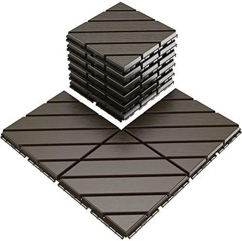 VANCASTLE Interlocking Floor Tiles, 12 x 12 Outdoor Flooring，All-Weather Waterproof Deck Tiles for Patio/Poolside/Garage/Gym, 1 Sq Ft Coverage per Tile, Easy to Install, Dark Coffee/9 Pack