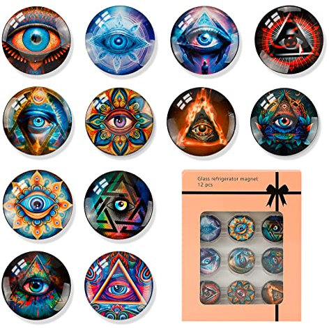 12Pcs Evil Eye Refrigerator Magnets Decorative Fridge Magnetic Crystal Glass Stickers, Colorful Teacher Education Supply for Dry Erase Whiteboard Fridge Office