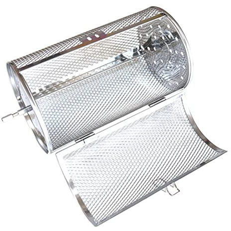 Parrilla de asador, cesta giratoria de acero inoxidable de 360 grados, cesta multifuncional para horno asado giratorio para granos de café secos de maní