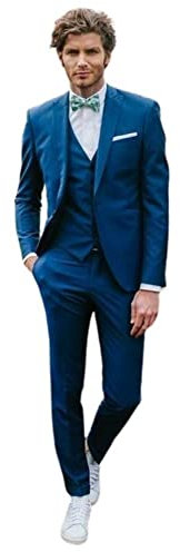 Mrjitor Herren Freizeit-Bräutigam-Smoking-Spitzenrevers,dreiteiliges EIN-Knopf-Anzug-Satz