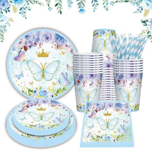 75 Pièces Party Vaisselle Anniversaire, Anniversaire Papillon, Vaisselle de Fête Anniversaire d'Enfant, Anniversaire Fille, Kit Anniversaire Fille, Convient pour Les Fêtes d'Enfants