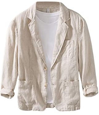 BESTORI Blazer de Lino para Hombre Ligero Abrigo Chaqueta de Traje Dos Botones para Negocios Bodas Ocio