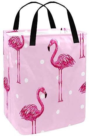 Panier à linge avec poignée,grand panier à linge,Flamant rose à pois Imprimer des paniers à linge pour la lessive