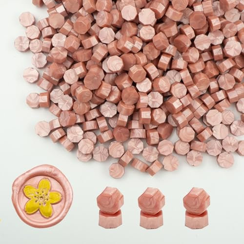 Wachs Siegel Perlen, Ioggtser 500 PCS Achteck Siegelwachsperlen für Wachssiegelstempel, Siegelperlen zur Herstellung von Wachssiegeln für Hochzeits- und Partyeinladungen (Rose Gold)