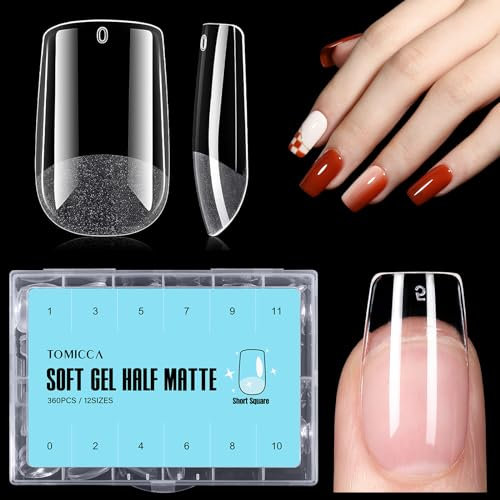 TOMICCA Quadrat 360 Stück Künstliche Nageltips Gel Tips für Gelnägel Nagelspitzen Falsche Nagel Französisch, Kurze Tips für Nägel Full Cover Nail Tips für Nagelstudios und DIY Nagelkunst, 12 Größen