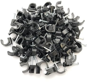 9mm Black Round Cable Clips Wire Nail Clips Holder Cable Management Wire Tidy for Ethernet Electrical Cables Wires 100 Pack