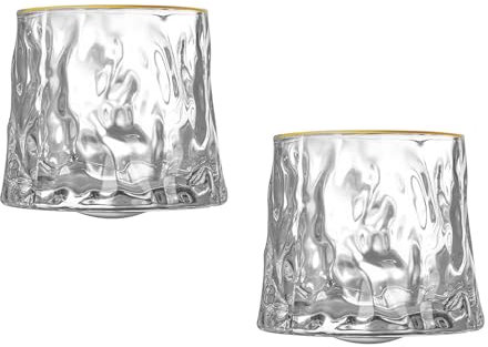 Xfeyaqlo Bicchieri Whisky Set di 2 Bicchieri Rum Il Piano del Tavolo Può Ruotare di 360 Gradi, Relax e Decompressione per Uomo, 160ml (Superficie Curvo-Oro)