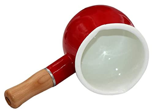 PRETYZOOM 10cm Milchtopf Zufällige Farbe Emaille Antihaftbeschichtet mit Holzgriff Doppelt Gegossen Leicht zu Reinigen für Milch Soßen und Babybrei