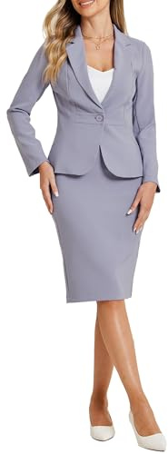 Allegra K - Completo da donna 2 pezzi con gonna, lavoro, casual, blazer manica lunga e gonna a matita, Viola chiaro, M | Abiti eleganti, professionali, lavoro d'ufficio, maniche lunghe, blazer aderenti, gonne elastiche in vita