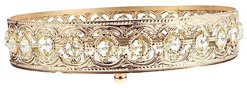 Parliky Golden Hollow Glass Jewelry Tray 23cm Elegant Mirror Cosmetics Storage Holder Multipurpose Home Adornment for Vanity and Dressing Table