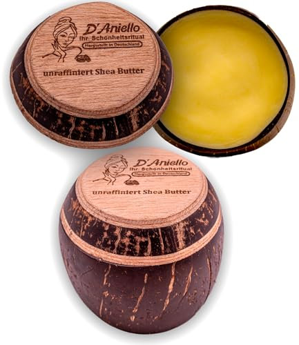 D'Aniello - Natürliche Sheabutter 250g in Kokosnuss - Unraffinierte Shea Butter aus Ghana - Körperpflege - Glatte Body Butter - Körpercreme für alle Hauttypen - Rohes - Kaltgepresst - Körperbutter