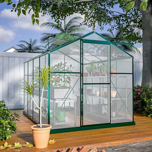 Greenhouse Aluminium 6' x 8' Green Polycarbonate Panels by Garden Universe Inc Free Base GH8x6G-Amz