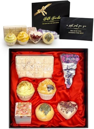 7 Stück Badebomben Geschenkset, Bio natürliche ätherische Öle, Kreatives Tortenstyling, Handgefertigt, Hautpflege und Entspannung, Deluxe Badesalz Duschbomben Für Geburtstagsgeschenk Valentinstag