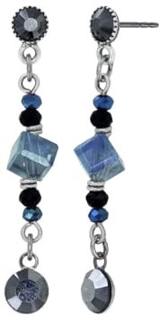 Konplott: pendelnde Ohrstecker Indian Summer black, längere Ohrstecker mit Würfeln und Kugeln in schwarz-dunkelblau-grau, für Damen/Frauen