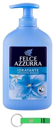 12 saponi Felce Azzurra Sapone Liquido Muschio Bianco – Sapone Liquido Muschio Bianco – Ideale per mani e viso 300 ml + Portachiavi Beni Culinari