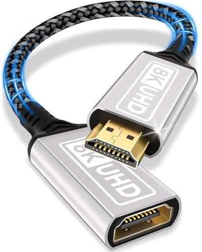 Cavo di prolunga HDMI,0,2M 8K 60HZ 4K 120HZ 144HZ Cavo di prolunga HDMI 2.1 da maschio a femmina 48 Gbps UHD ad altissima velocità eARC HDCP 2.3 Dynamic HDR10+ Compatibile con TV Stick,HDTV,PS 5 PS 4