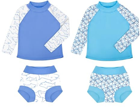 BIG ELEPHANT - Conjunto de 2 pañales antierupciones para Nadar Unisex para bebés, niños y niñas, Traje de baño de Manga Larga con protección Solar UPF 50+