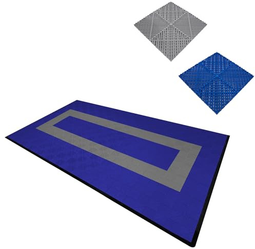 Vented Modular Interlocking Flooring Tiles & Edges 90 Blue & 30 Grey Single Garage Heavy Duty Floor Mat Showroom Workshop Outdoor Polypropylene Anti Slip Weather Resistant Drainage 3.2m x 6m 19.2m2