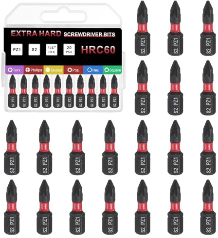sourcing map 20pcs PZ1 Screwdriver Bit 1/4 Hex Shank 25mm/1 Length Magnetic Phillips Slotted Hex Bits S2 Steel Screw Driver Bit for Impact Electric Screw Driver Power Tools
