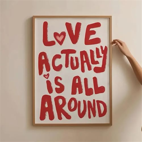 Uixxducc 1pcs Vintage-inspirierte “love Actually Is All Around” Liebe Zitat Poster Leinwand Drucken, Moderne Minimalistische Wandkunst Indoor-Poster Für Home Office, Schlafzimmer (30x40cm,Gerahmt)