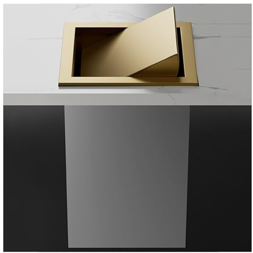Auf der Arbeitsplatte versenkbarer Mülleimer, eingebauter Swing-Flip-Mülleimer aus Edelstahl, Küchenabfalleimer mit integriertem Müllschlucker, versteckter Papierkorb fürs B,Gold-Lid + trash can