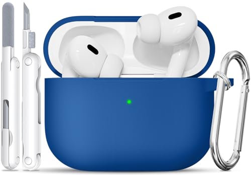 TNSNK Hülle für AirPods Pro 2/1. Gen with Cleaner Kit, Silikon Protection Case for Apple Airpods Pro 2019 (2023 USB-C/Lightning Cable) with Keychain [Support Wireless Charging]-Navy Blue