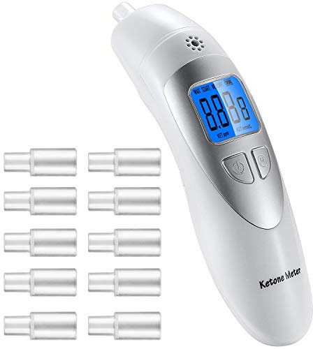 Ketone-Atemmessgerät Tragbares, Professioneller Digitaler Ketone-Atemanalysator zur Erkennung des Ketosestatus mit 10 Mundstücken zum Testen der Ketose (Weiß)