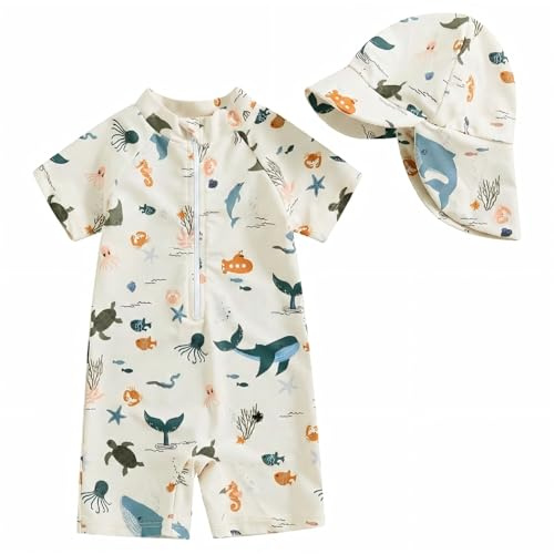 JiAmy Baby Badeanzug Einteiler Kurzärmel uv Kleidung für Kleinkind Junge Mädchen 3 Monate-3 Jahre