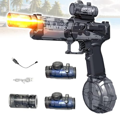 Wasserpistole Elektrisch mit Licht, Elektrische Wasserpistole Mit Blitz Effekten, Automatische Wasserpistole Große Reichweite mit Licht, Große Kapazität Wasserpistole, für Sommer Schwimmbad Party