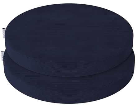 PRIMEPATIO Rund Stuhlkissen Set (2er, Blau) 35x35x5cm - Hochdichte Schaumstoff-Sitzauflage für Küchenstuhl, Gartenstuhl - Waschbar Bezug Indoor/Outdoor