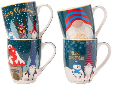 Christmas Gonk Mug 350ml Festive Ceramic Tea & Coffee Cup with Santa, Reindeer & Snowman Designs Gift Mug for Winter Hot Drinks (H 11cmx W 5.5cm) Assorted Merry Christmas Prints (Reindeer)