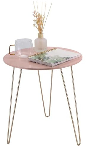 MEHRU Premium Modern Round Side Table with Pink Top & Style Gold Metal Legs, Bedside Sofa Side Table, Small Corner table, Drinks side table, Night stand tables for Home, Living Room, Office, Bedroom.