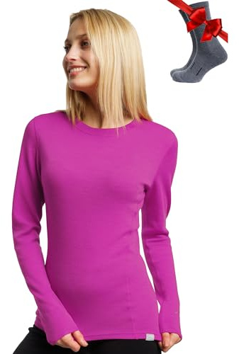 100% Merino Wool Base Layer Womens - Long Sleeve Thermal Shirts + Socks