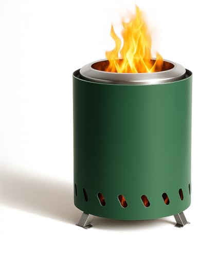 Tragbare Tisch-Feuerstelle, mit 4 Teleskop-Grillgabeln, Mini Edelstahl Feuerstelle Rauchfrei, Betrieben mit Pellets oder Holz, Ideal für Outdoor Camping(Green)