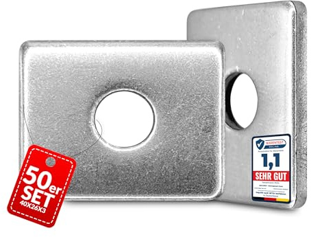 Qualinos 50x Doppelstabmattenzaun Zubehör Klemmplatte, 40x26x3 mm, poliert | V2A-Edelstahl, entgratet und poliert, korrosionsbeständig im Außenbereich, kompatibel mit gängigen Klemmböcken, sicher