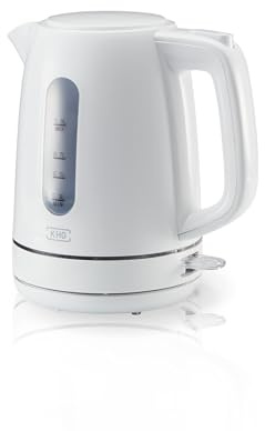 KHG Wasserkocher WK 102W 1,5 L 2200 W weiß kabellos 360° Sockel Blauer Leuchtring automatische Deckelöffnung Abschaltautomatik Trockengehschutz Wasserstandsanzeige modern leicht bedienen