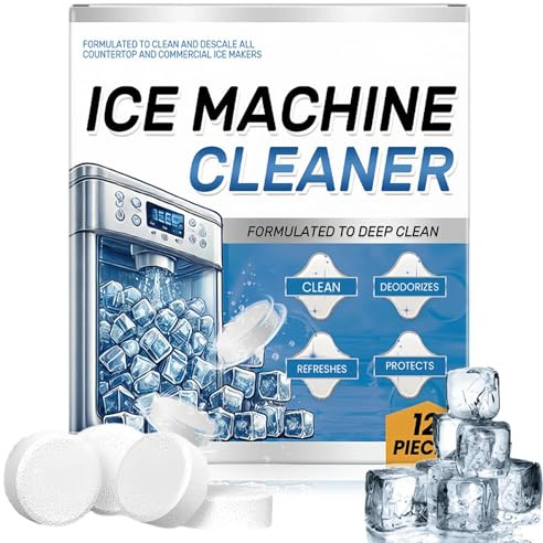 12 PCS Ice Machine Cleaner & Fridge Cleaner Descaler Tablets - Deep Clean Remove Limescale & Odor, Solution for All Types Countertop Home Kitchen Cleaning Kit