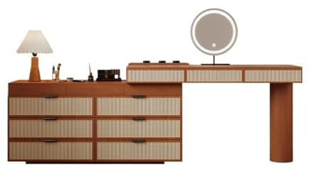 Huangj-0527 Tavolo Trucco Scrivania for trucco in stile vintage con armadietto a sei cassetti in legno massello for una camera da letto moderna e minimalista Toilette con specchio